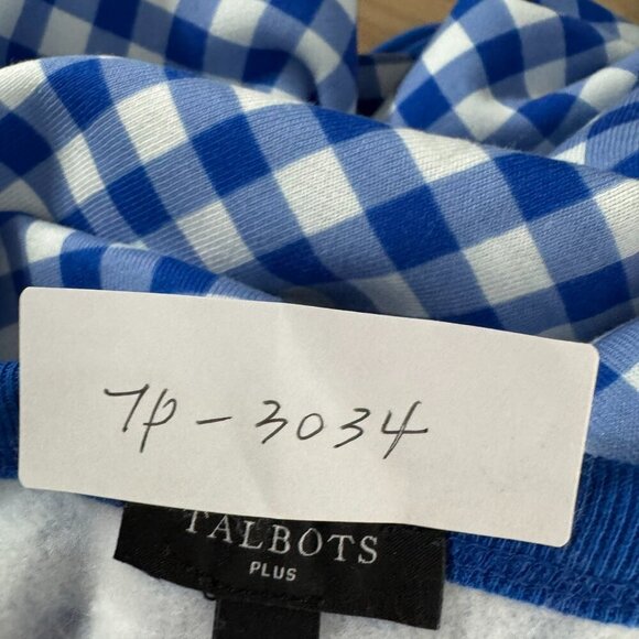 Talbots Gingham Sweatshirt 1X Blue White Long Sleeve Cotton Blend NWT TP-3034 - Picture 2 of 9
